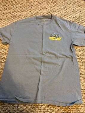 Women's Short Sleeve Tee in Slate Blue with Yellow Graphic